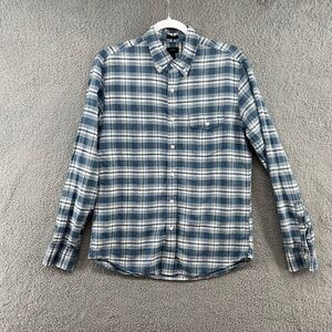 J. Crew Baird McNutt Irish Linen Button Up Shirt Mens Medium Blue White Plaid